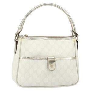 GUCCI GG Supreme Hand Bag PVC Leather White Gold 190258 Auth 157336